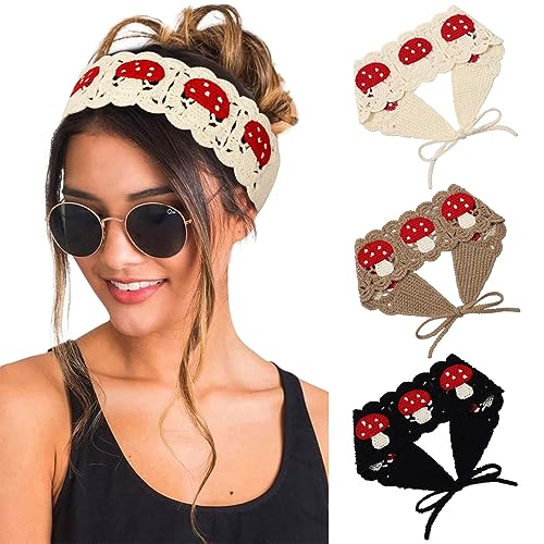 HAIMEIKANG Hippie Hair Bandanas Headbands for Women Boho Headband Knit Hair Bands Floral Head Wrap for Girls (mushroom) - color: mushroom