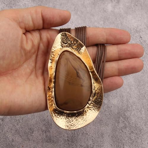 JAOYU Boho Necklace for Women Large Pendant Necklace Boho Long Choker Leather Gold Necklace Vintage Earthy Jewelry Trendy - style: Bohemian Long Necklace