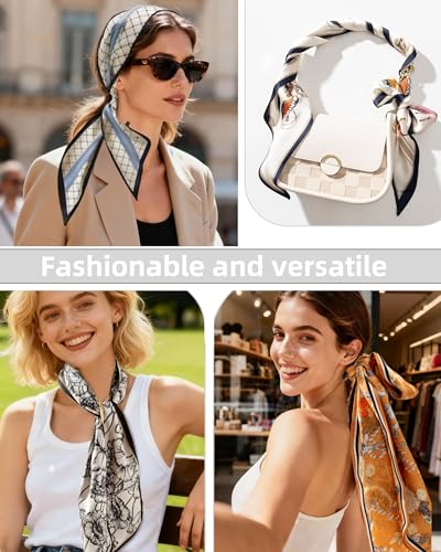 Raylarnia 3 Pack Satin Purse Bag Scarf for Women 59”Long Silky Scarves for Neck,Hair,Head,Handbag,Fashion Gift Set - color: Orange Khaki