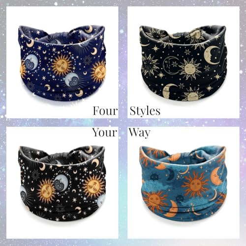 Wide Headbands for Women Non Slip Knotted Headhand Bandana Star Moon Head Bands Hair Wrap Yoga Workout Hair Accessories 4 Pack - color: 4 Pack Star Moon Headbands Style 10