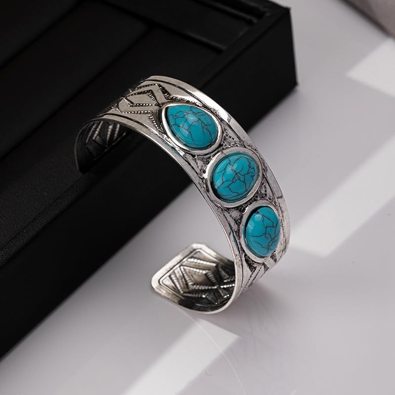 Western Bracelets for Women Vintage Chunky Turquoise Cuff Bracelet Turquoise Country Bracelets Adjustable Boho Cuff Bracelet Western Country Costume Jewelry Accessories - style: style1