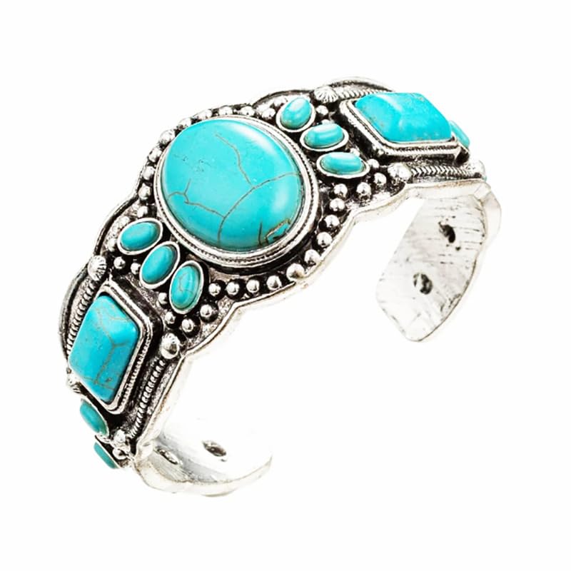 Western Bracelets for Women Vintage Chunky Turquoise Cuff Bracelet Turquoise Country Bracelets Adjustable Boho Cuff Bracelet Western Country Costume Jewelry Accessories - style: Style8