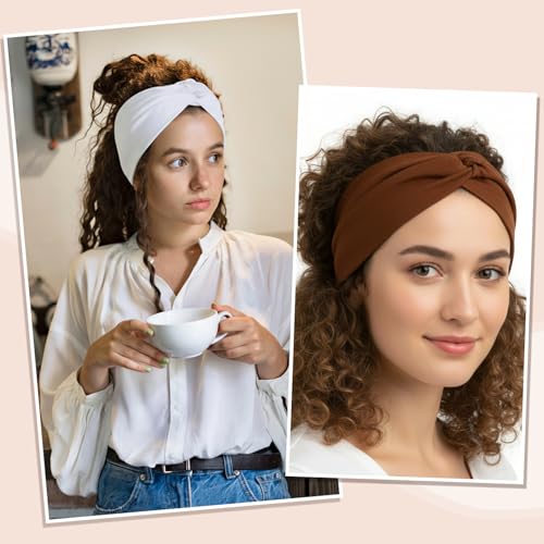 obeoby 6 Pack Wide Turban Headbands for Women Non Slip, 6inch Thick Head Wraps Knotted Hair Bands for Lady Large African Wide Hair Wrap - color: Brown series