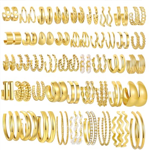 36 Pairs Gold Hoop Earrings Set for Women, Chunky Gold Earrings Multipack, Trendy Silver Hoop Earring Pack Jewelry - color: Style2-gold