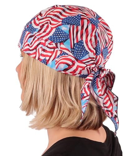 Sparkling EARTH - American Made Skull Caps Doo Rags Do Rag Durag Headwrap Head Wraps Skullies - Made in The USA! - color: Freedom in the Breeze (Usa Flag)