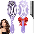 Curl Defining Hair Brush for Curly Hair Fast Blow Drying Styling Hairbrush | Boar Bristle Hair Brush Gentle Detangling for Women Girls Long Wavy Thin Fine Hair Wet Dry Use, Smoothing Hair No Tangle - color: Purple