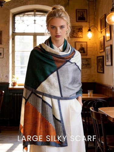 vimate 100% Large Silk Feeling Scarf-Women's Fashion Long Mulberry Silk Satin Neck Scarf Sunscreen Shawl Wrap Headscarf - color: Style 18