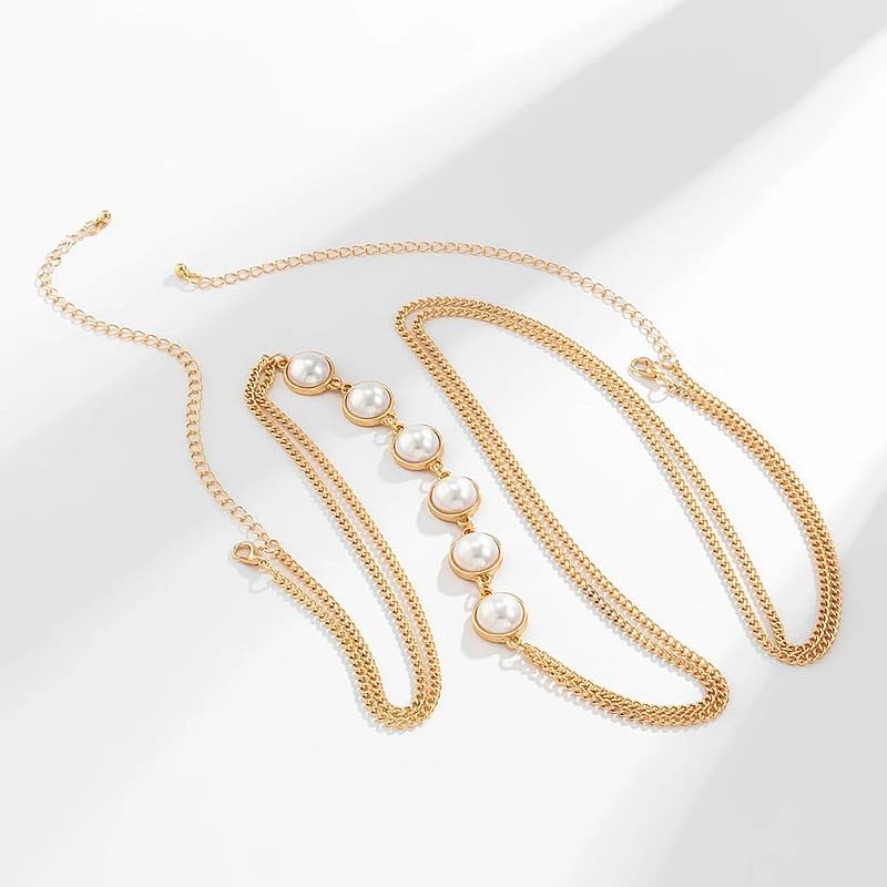 Bohemian Fake Pearl Bikini Body Chain for Women Adjustable Waterproof Belly Waist Jewelry Layered Cubic Zirconia Swimsuits Beach Chains Summer Festival Mermaid Party Accessories - style: Style-C