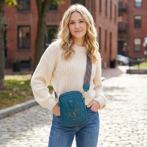 KITEVIUN Crossbody Bags for Women Leather Crossbody Purse Small Shoulder Phone Purse with Adjustable Strap & RFID Card Slots - color: 04-peacock Blue