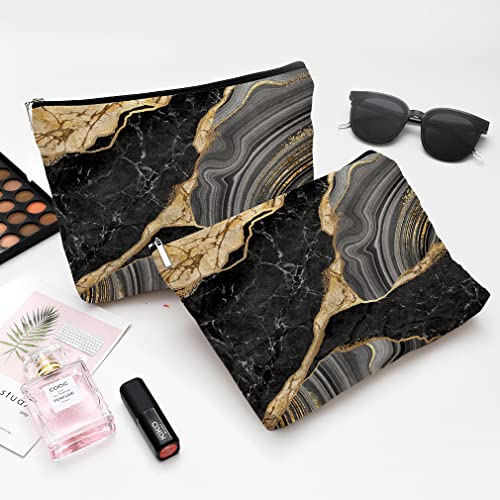 Cute Makeup Bag for Purse Canvas Waterproof Funny Cosmetic Bags for Women Zipper Travel Toiletry Pouch-Black Marble Makeup Bags - color: Black Marble Makeup Bags
