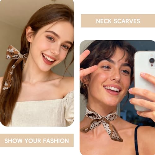 ZXZH 6 Pack Fashion Scarves for Women, Versatile Boho Head Scarf, Satin Scarf for Hair, Neck, Wrist, and Purse Accessories - color: Warm Brown & Coffee