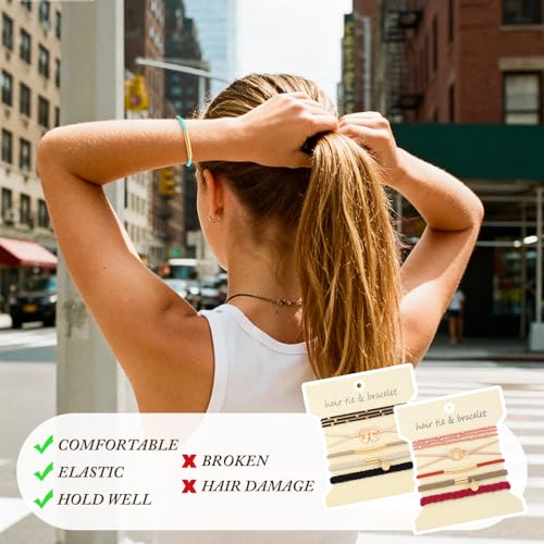 DIYDEC 10PCS Hair Ties Bracelet for Women 5 Styles Soft Braided Boho Hair Bands Elastic No Damage Hair Ties for Girls thick Thin Long Curly Hair Accessories(RED) - color: RED