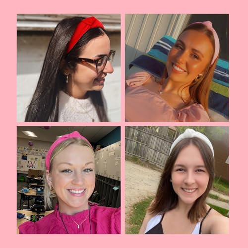 WOVOWOVO 4 Packs Knotted Headbands for Women, Fashion Wide Head Bands for Women's Hair Non Slip Boho Hairbands Red Pink White Hair Accessories - color: Pink Set