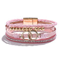 Long tiantian Leather Bracelets for Women Men Heart Wrap Bracelets Western Jewelry Cowgirl Outfits Birthday Gifts for Her - color: E4:pink leather wrap bracelet