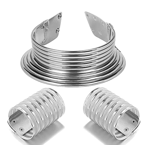 African Choker Collars Necklace,Snap Egypt Punk Gothic Chunky Leather Bib Statement Necklaces for Women and Girls - color: Silver Set