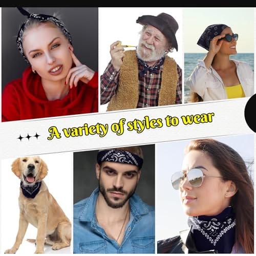 Bandanas Scarf with Leather Ring Floral Buckle Paisley Bandana Headwear Western Scarf Gifts for Women Men Halloween - color: Navy Blue