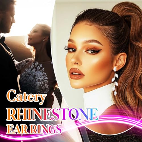 Catery Crystal Wedding Earrings Rhinestones Dangling Earrings Leaf Bridal Ear Jewelry for Brides and Women - color: Silver