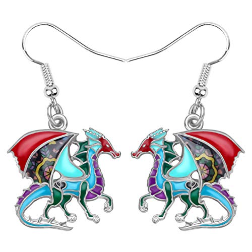 Enamel Alloy Dinosaur Fantasy Dragon Earrings Drop Dangle Unique Animal Jewelry For Women Dragons Gifts - color: Multicolor