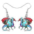Enamel Alloy Dinosaur Fantasy Dragon Earrings Drop Dangle Unique Animal Jewelry For Women Dragons Gifts - color: Multicolor