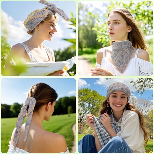 Floral Bandanas for Women Men, 27" x 27" Large Cotton Bandana Headband Head Wraps Hair Scarf for Beach Camping - color: Gray Floral- Little Flower