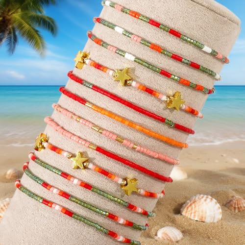 Dainty Gold Beaded Star Bracelets Stack for Women,Handmade Boho Colorful Beads Bracelet Fashion Prom Holiday Jewelry Gift Friendship Family - color: Christmas-2