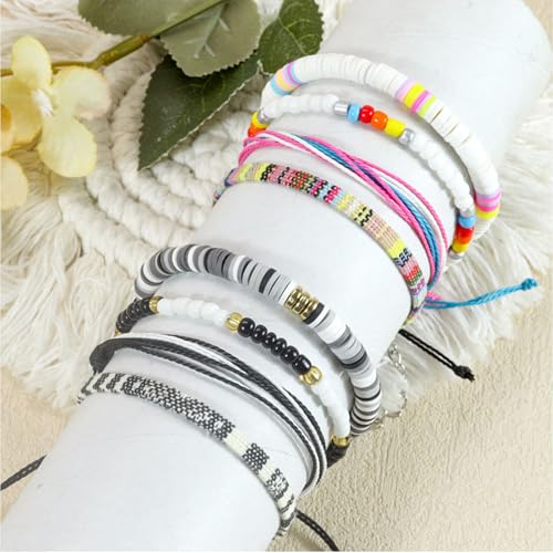 Beach Bracelet Set for Men and Women, Surfer Men Bracelet, Braided Boho Summer Bracelets Adjustable Men's Bracelet Handmade Women Bracelet String Rope Ankle Bracelets Birthday Gift - style: 4pcs Boho Bracelets Ankles Black