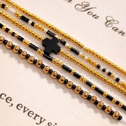 Gold Beaded Cross Bracelet for Women, 14K Plated Adjustable Stackable Dainty Bracelets, Non Tarnish Fashion Jewelry Set Gifts for Women Birthday Friendship - color: Colors-10