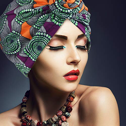 SATINIOR 4 Pieces African Pattern Headwrap Pre-Tied Bonnet Turban Knot Beanie Cap Headwrap Hat - style: Yellow Flower Style