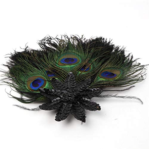 Fascinator Peacock Feather Hair Clips Flapper Headband Art Deco 20's Accessories for Women - color: 10green