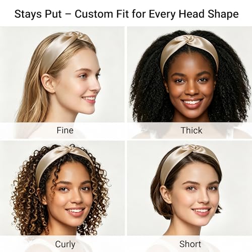 ZLYC Mulberry Silk Headband Elastic Twist Knotted Head Bands for Women's Hair, Solid Pale Beige - color: Solid Pale Beige