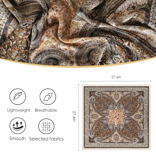 Relang Fashion Silk Satin Head Scarf for Women Hair Bandana Hair Scarf Wrap Neck Scarf for Women 27.5×27.5 inches - color: Cashew Gray Blue Floral