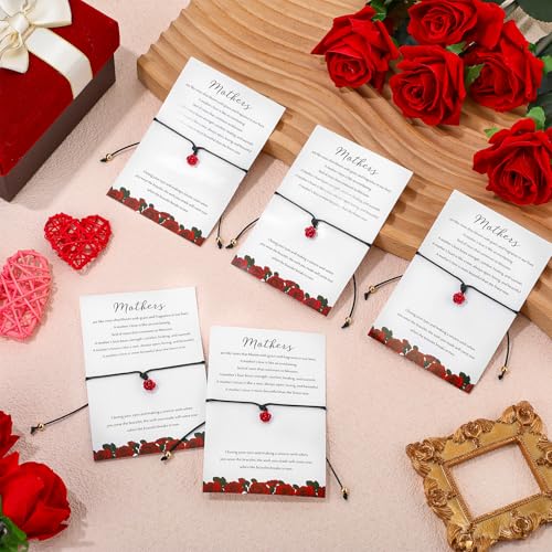 Tondiamo Mother's Day Adjustable Red Rose Flower Bracelets with Wish Postcards Rose Jewelry Gifts for Mom Birthday