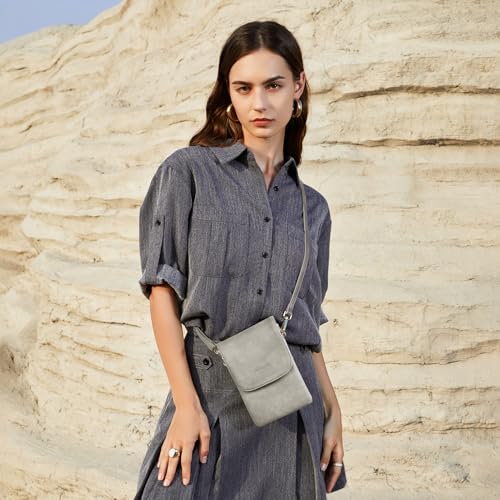 BOSTANTEN Vegan Leather Crossbody Bags for Women Designer Cell Phone Bag Wallet Purses Adjustable Strap - color: B-02-grey