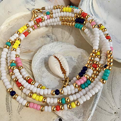 XIJIN 8Pcs Handmade Beaded Anklets for Women Boho Colorful Beads Ankle Bracelets Adjustable Foot Anklet Set - color: B