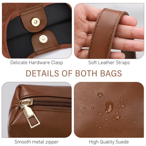 2-Piece Vegan Leather Purse Set for Women: Slouchy Hobo Shoulder Bag & Suede Tote Bag - color: Brown2