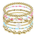 Gold Beaded Bracelets for Women: 14K Gold Bracelets for Women Trendy Dainty Gold Ball Bracelet Stack for Womens - Boho Stretch Bracelets Jewelry Sets with Cross Fashion Accessories Gifts for Women - style: White Cross