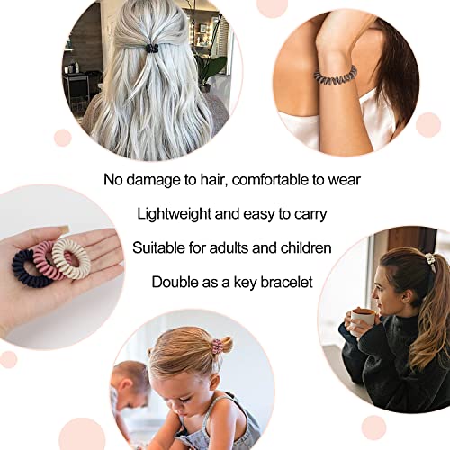 JessLab Spiral Hair Ties, 20 Pcs Traceless Phone Cord Hair Ties No Crease Spiral Bracelet Plastic Coil Ponytail Holders No-Damage Headband Hair Accessory for Girls Women Ladies Gift (Fabric Covered) - color: Fabric Covered