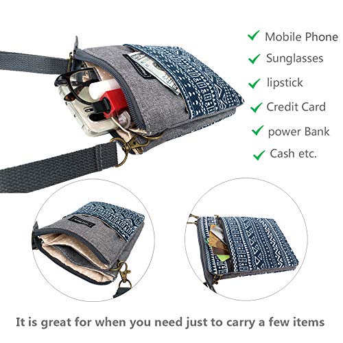 Roomy Cell Phone Purse Wallet Canvas Small Crossbody Purse Bags with Shoulder Strap For Women teen girlsl | Roomy - color: P-blue and Gray-2