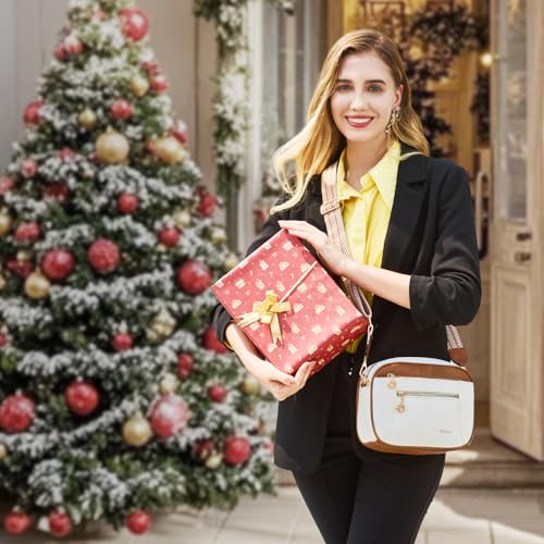 Crossbody Purse for Women Small Crossbody Bags Trendy Vegan Leather with Adjustable Shoulder Straps Gift for Mother Wife Mom - color: Beige With Brown Minimalism Upgrade