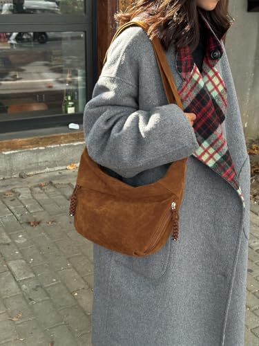 Women's Crescent Crossbody Bag – Large Capacity Suede Sling Bag, Travel Shoulder Bag for Women, Tote Purse - color: Brown