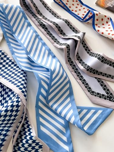4/40 Pcs Hair Scarf for Women, 35"x2.36" Lightweight Silk Headband, Purse & Bag Scarves Gift Collection - color: Royal Blue