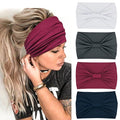 YONUF Wide Boho Headbands for Women Fashion Knotted Headband Yoga Workout Hair Accessories African Head Wrap 4 Pack - color: White, Gray, Red, Blue