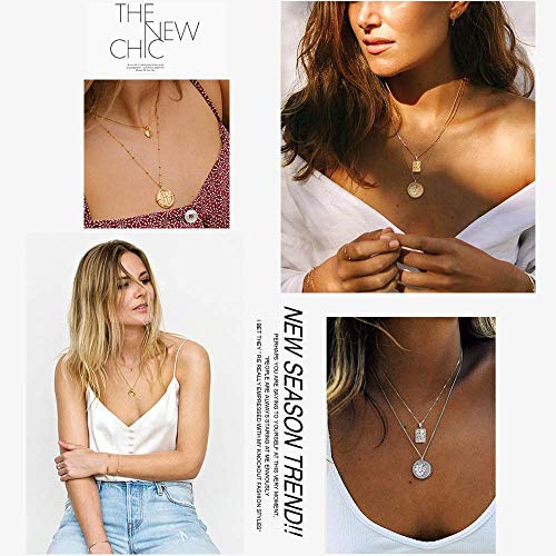 ChicSilver Coin Necklace Sterling Silver Vintage Round Circle Disc Dainty Coin Pendant Necklaces for Women - color: Style B - Gold