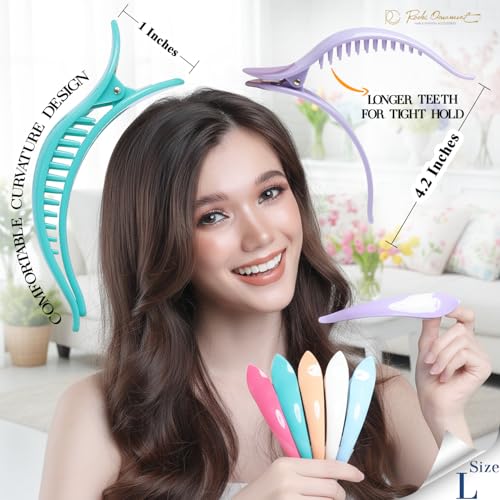 RC ROCHE 6 Pcs Duck Bill Alligator Hair Clips for Women Sectioning Flat Claw Long Thick Hair Inner Teeth Curved Styling Jaw Strong Secure Grip Salon, Large Pastel Multicolor - color: (Large) Pastel