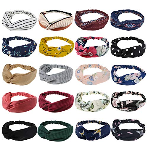 DRESHOW 20 Pack Turban Headbands for Women Elastic Back Twisted Hair Bands Face Vintage Cross Head Wrap Hair Accessories - color: 20 Pack a