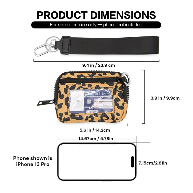 Wristlet Wallet for Women Mini Zip Card Case with Clear ID Window Zipper Coin Purse Lightweight Portable Keychain Wallet - color: Leopard Print