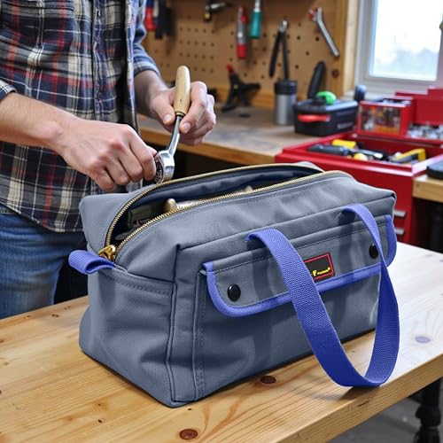 Waxed Canvas All Purpose Military Style Duffle Bag, Water-Resistant, Adjustable Strap, Fully Lined, Double Zipper Closure, heavy Duty, Olive Green - color: Navy Blue (11 inch x 7 inch x 6 inch)