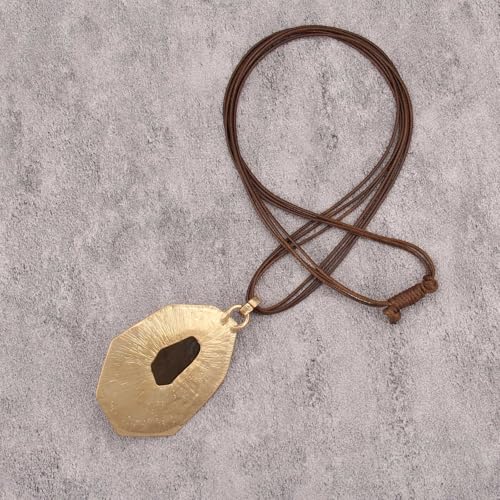 GelConnie Long Necklaces for Women Boho Large Pendant Necklace Casual Bohemian Brown Leather Choker Sweater Circle Statement Stone Necklace - style: Leather Stone Necklace
