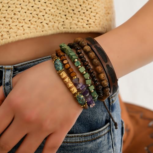Bohemian Mix Bead Multi Layer Versatile Statement Bracelets Boho Stackable Beaded Strand Stretch Bangles Bracelets Sparkly Crystal Tassel Charm Jewelry Gift - style: Purple