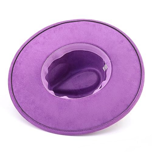 LIDHAY Big Wide Brim Fedora Hats for Women Men Western Suede Hat Panama Hat Outdoor Hats - color: Purple